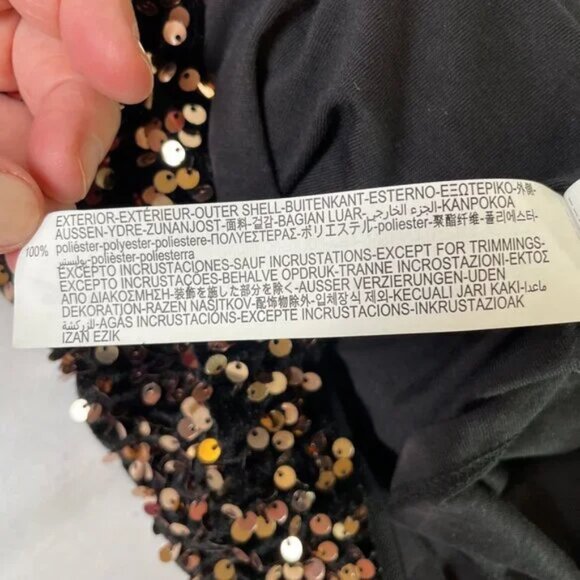 Zara Sparkly Sequins Skirt Black Gold Back Zipper Lined Girl's Size 13 / 14 - Picture 8 of 11